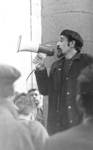 Moncho Valcarce nunha mobilizaci&oacute;n (Todas as fotos son da web da Irmandade)