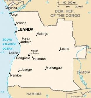 Mapa de Angola. A provincia de Cabinda, ao norte, &eacute; unha das m&aacute;is ricas e busca -mesmo polas armas- maior autogoberno
