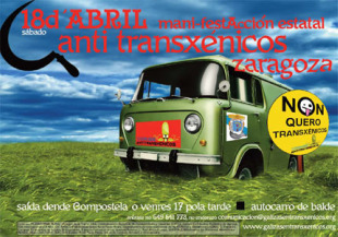 A Plataforma Galega Antitransx&eacute;nicos por&aacute; autobuses de balde para manifestarse en Zaragoza contra a produci&oacute;n de organismos modificados xen&eacute;ticamente