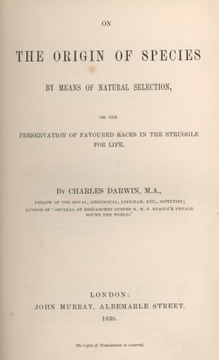 A primeira edici&oacute;n de 'A orixe das especies' sa&iacute;u do prelo o 24 de novembro de 1859, hai 150 anos