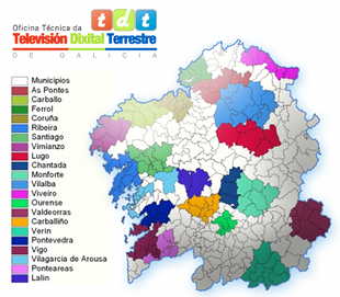 As 21 demarcaci&oacute;ns de TDT local / tdtgalicia.es