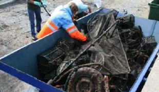 En terra, m&aacute;is voluntarios colaboran na retirada, separaci&oacute;n e reciclaxe do lixo