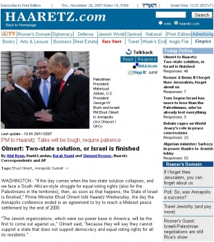Informaci&oacute;n na web do diario israel&iacute; 'Haaretz'