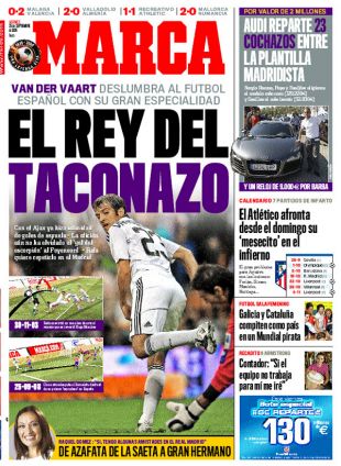 Portada do diario Marca (clique para ampliar e ver a noticia, con fotograf&iacute;a)