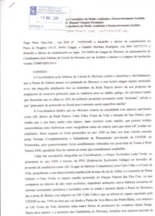 Folla de pedimento entregada pola coordinadora &aacute; Xunta esta cuarta feira