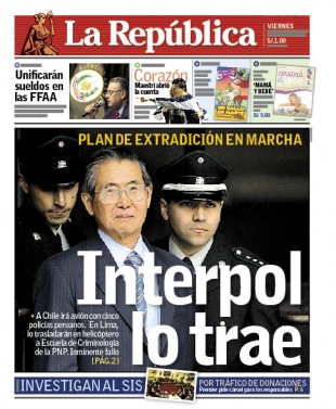 Portada do xornal peruano 'La Rep&uacute;blica' deste venres