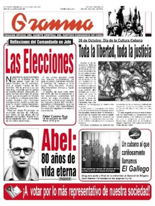 Primeira p&aacute;xina do diario Granma, este 20 de outubro