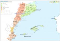 Do 'Atles interactiu de l'entonaci&oacute; del catal&agrave;' sae este mapa dos dialectos (clique para ampliar)