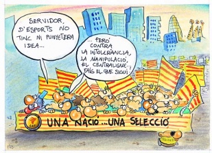 Cadri&ntilde;o de Fer no que se le o lema "una naci&oacute;... una selecci&oacute;"